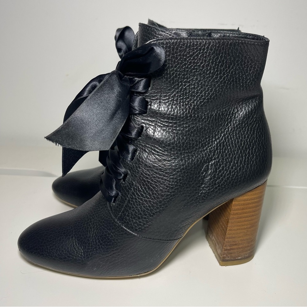 Minelli Women’s Black Leather Lace-Up Ankle Fall classy Boots Block Heel Size 40 - Picture 8 of 11